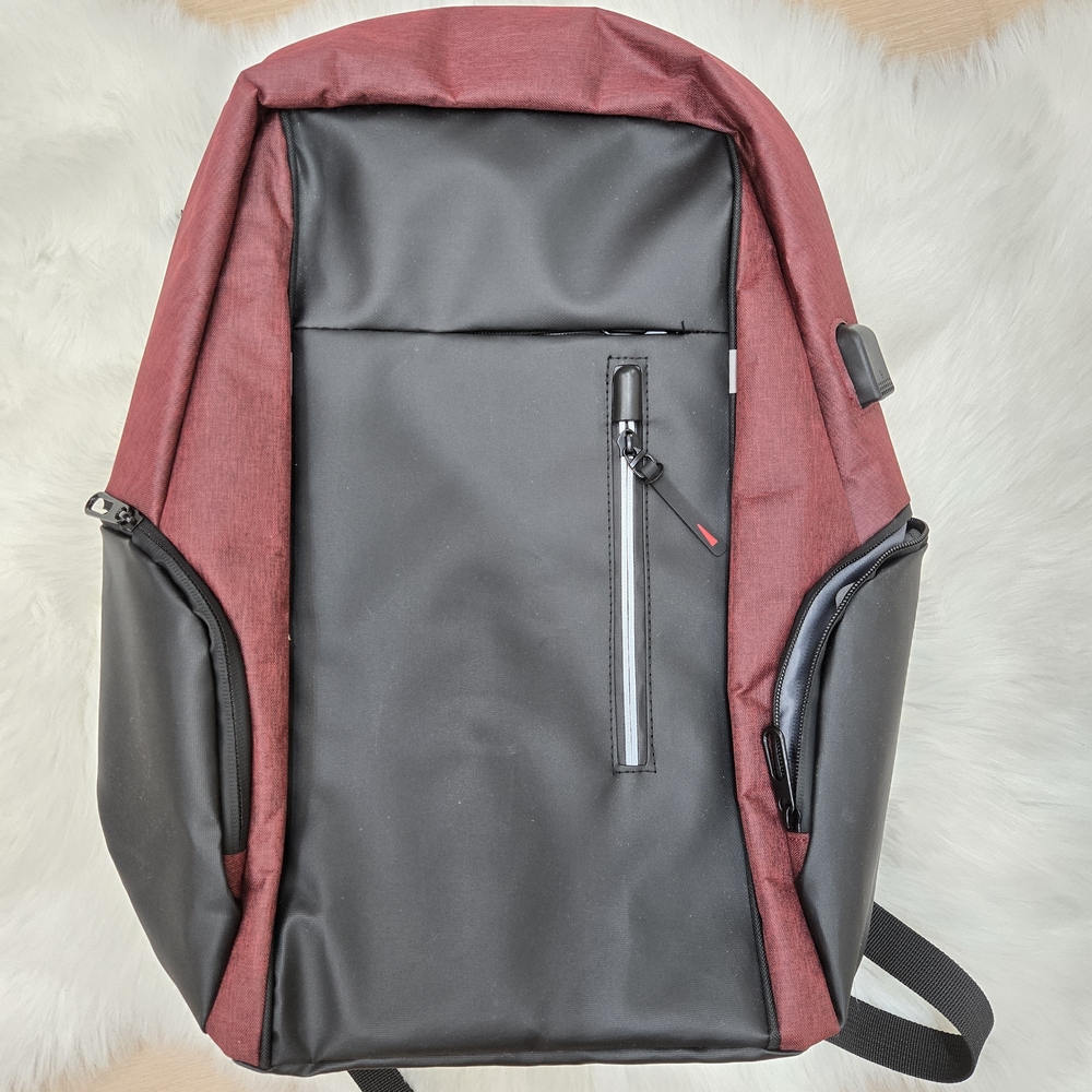 Men's Laptop Black and Red Backpack With USB Port